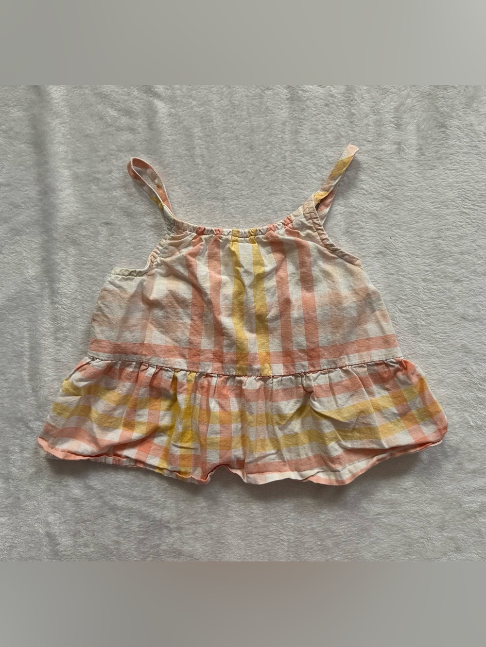 OshKosh B'Gosh Gingham Sleeveless Top Pink Yellow Toddler Girls Size 4T Cut Out